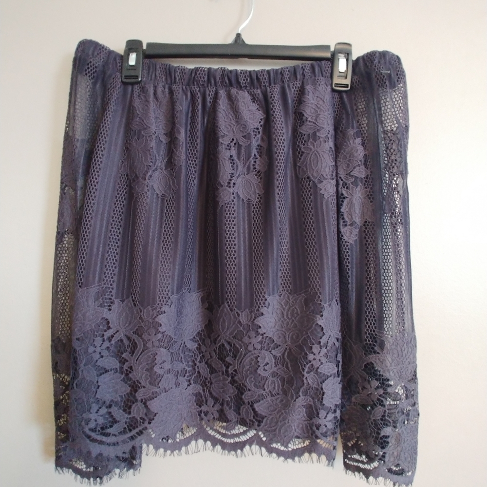 Off the shoulder charcoal gray lace top